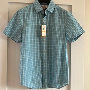 Light blue plaid Penguin short sleeve button down